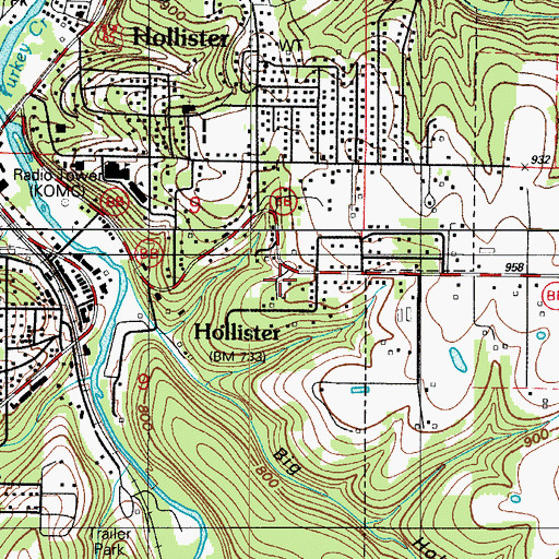 Topographic Map of Hollister City Fire Station, MO
