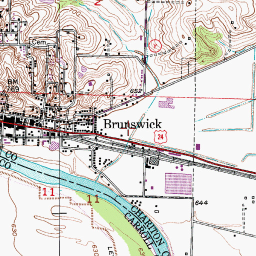 Topographic Map of Brunswick Fire Department, MO