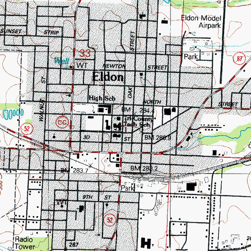 Topographic Map of Eldon Fire Department Station 1 Headquarters, MO