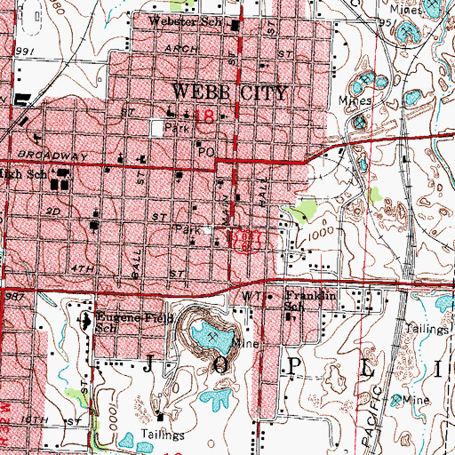 Topographic Map of Webb City Ambulance Service, MO