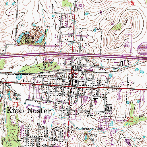 Topographic Map of Knob Noster Volunteer Fire Department, MO