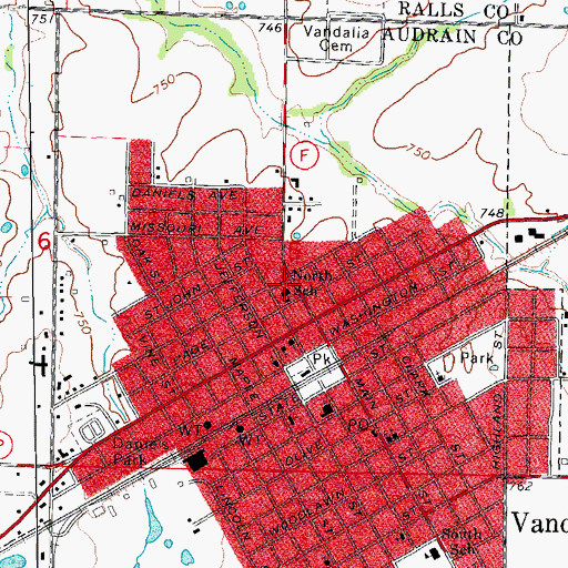 Topographic Map of Vandalia Rural Fire and Rescue, MO