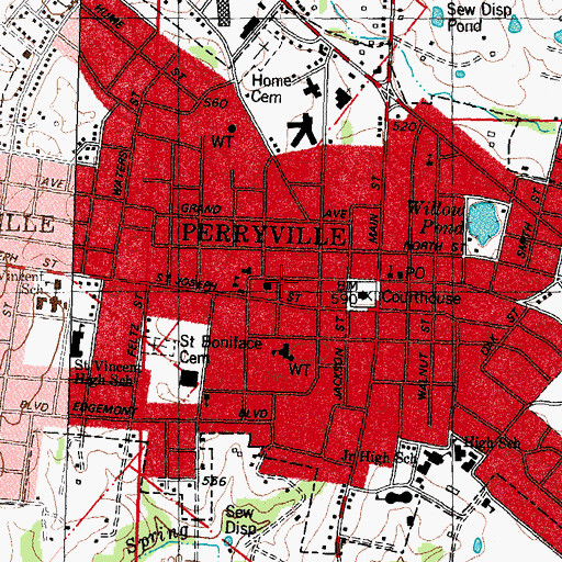 Topographic Map of Perryville Fire Department Station 1, MO