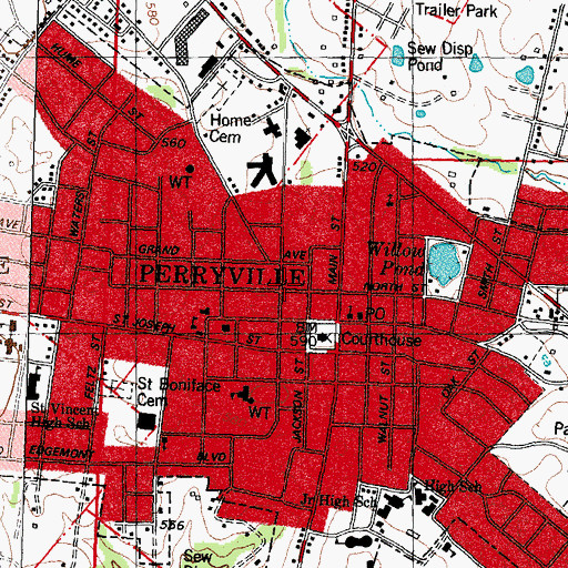 Topographic Map of Perryville Fire Department Station 2, MO