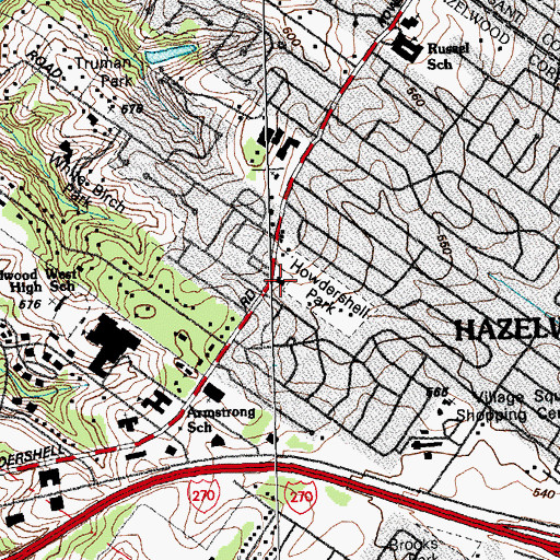 Topographic Map of Hazelwood Fire Department Station 2 Headquarters, MO