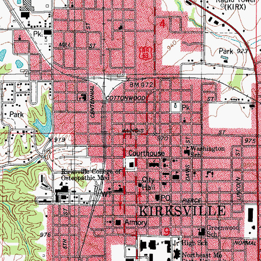 Topographic Map of Kirksville Fire Department, MO