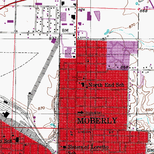 Topographic Map of Moberly Fire Department Station 2, MO