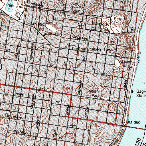 Topographic Map of Cape Girardeau Fire Department Station 1, MO