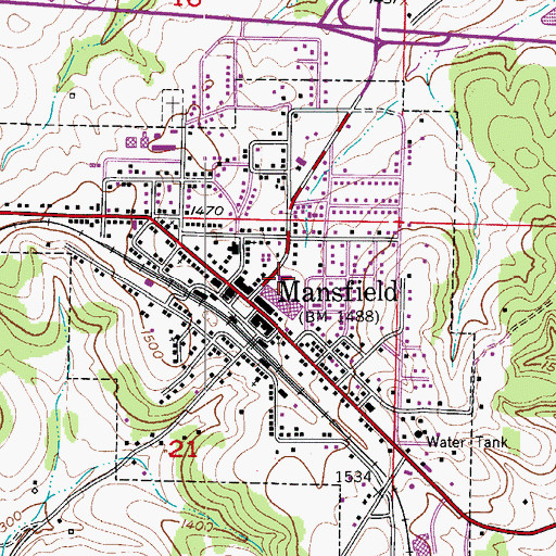 Topographic Map of Mansfield Fire Department, MO