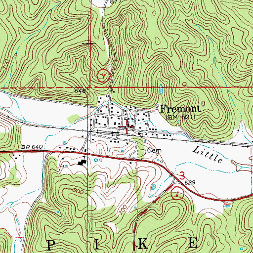 Topographic Map of Fremont Fire Protection District, MO