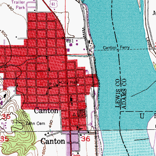 Topographic Map of Canton R - V Fire Protection District, MO