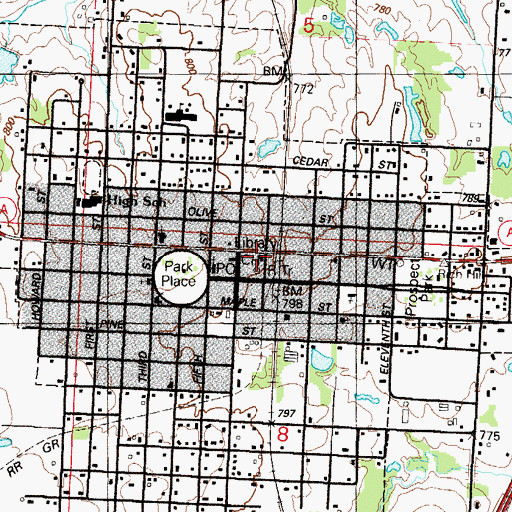 Topographic Map of Rich Hill Fire Department, MO