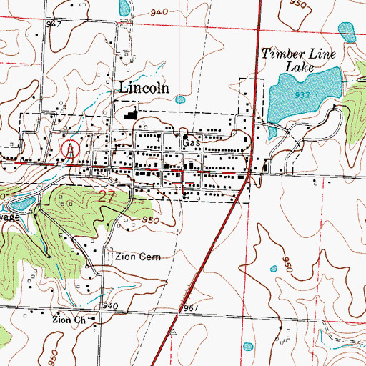Topographic Map of Lincoln Community Fire District Fire Station, MO