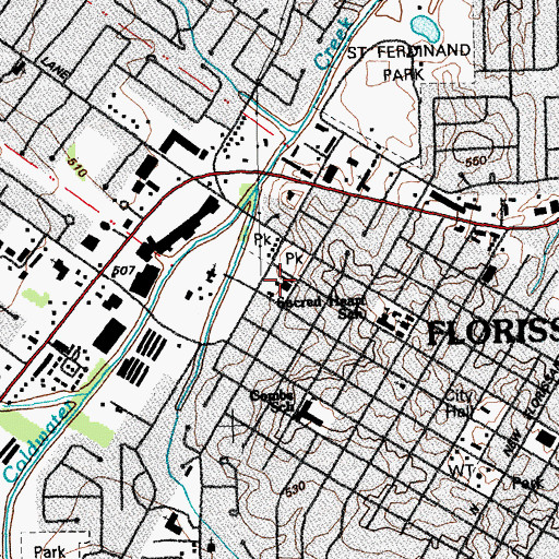 Topographic Map of Florissant Valley Fire Protection District Station 1, MO