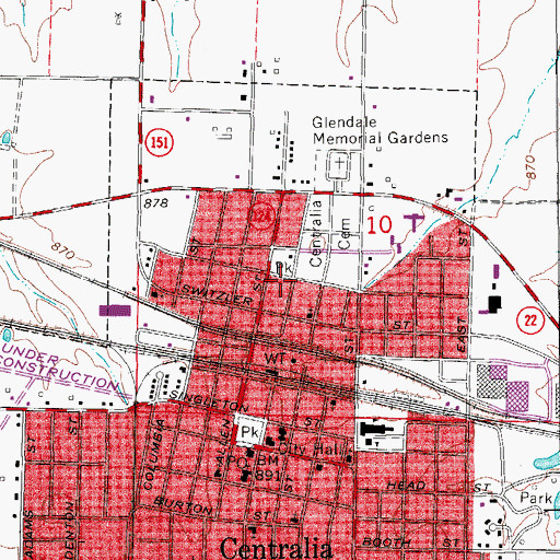 Topographic Map of Centralia Fire Department Station 1, MO