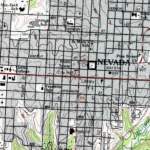 Topographic Map of Nevada Fire Department, MO