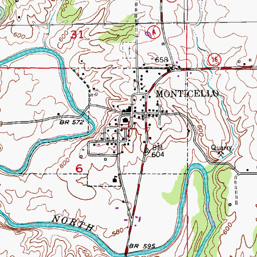 Topographic Map of Monticello Volunteer Fire Department, MO