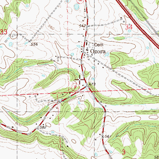 Topographic Map of Ozora Community Fire Protection Association, MO