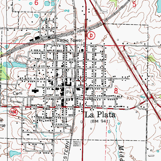 Topographic Map of La Plata Community Fire District, MO