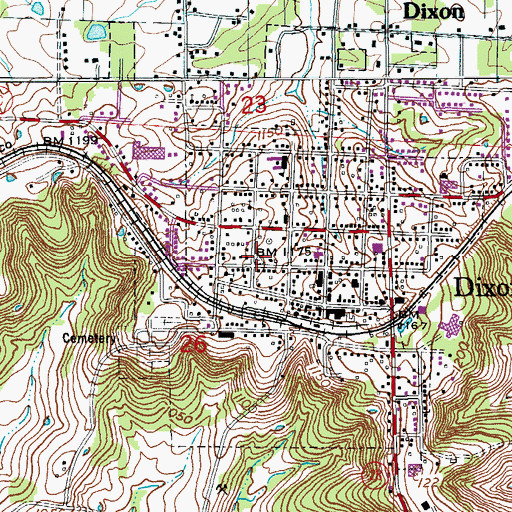Topographic Map of Dixon Rural Fire Protection District, MO