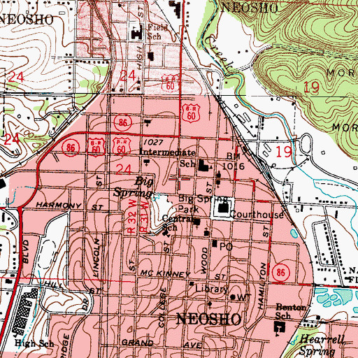 Topographic Map of Neosho Fire Department Station 1, MO