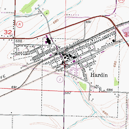 Topographic Map of Hardin Fire Protection District, MO