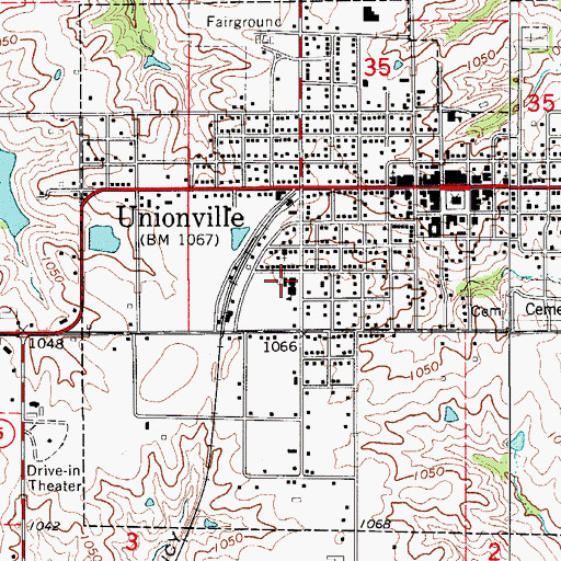 Topographic Map of Unionville Volunteer Fire Department, MO