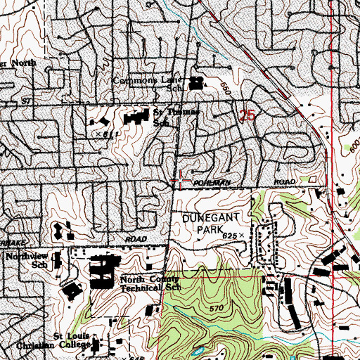Topographic Map of Florissant Valley Fire Protection District Station 2, MO