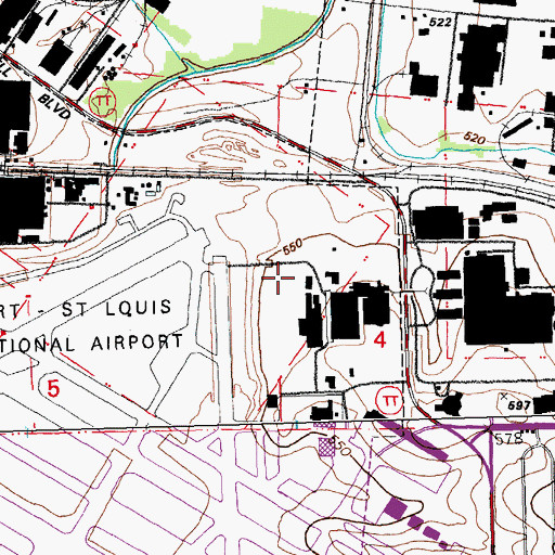 Topographic Map of Boeing Fire Services, MO