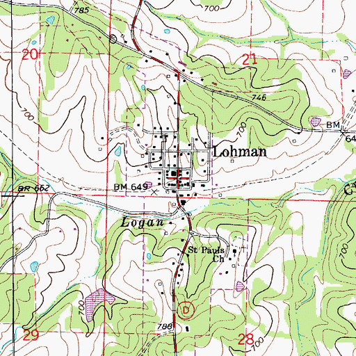 Topographic Map of Russellville - Lohman Fire Protection District Station 2 Lohman, MO