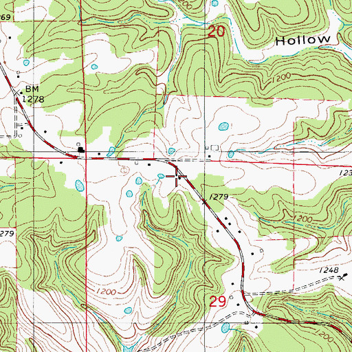 Topographic Map of Evergreen Volunteer Fire Department, MO