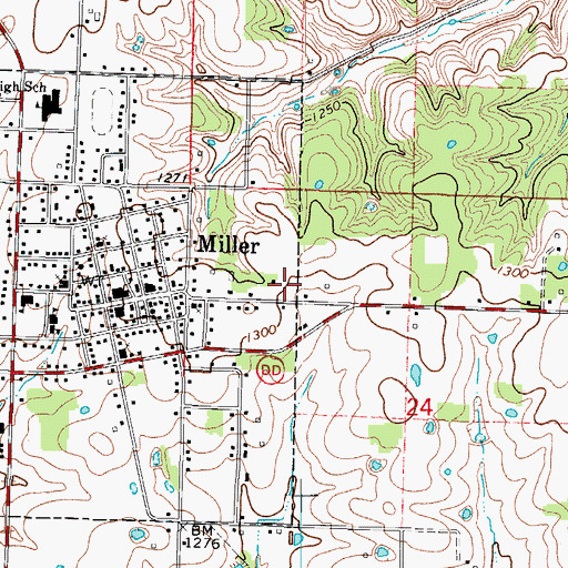 Topographic Map of Miller Rural Fire Department, MO