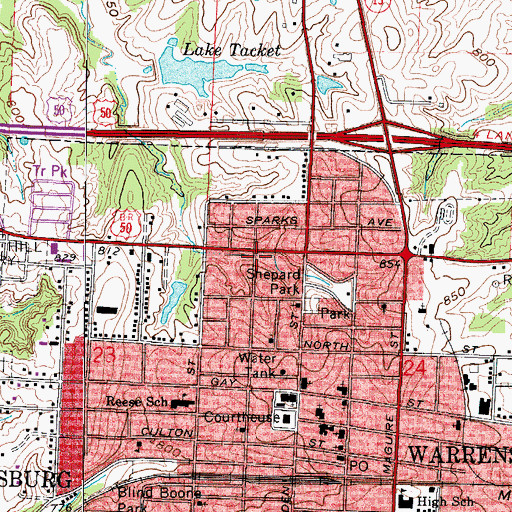 Topographic Map of Johnson County Fire Protection District Station 1 - Headquarters, MO