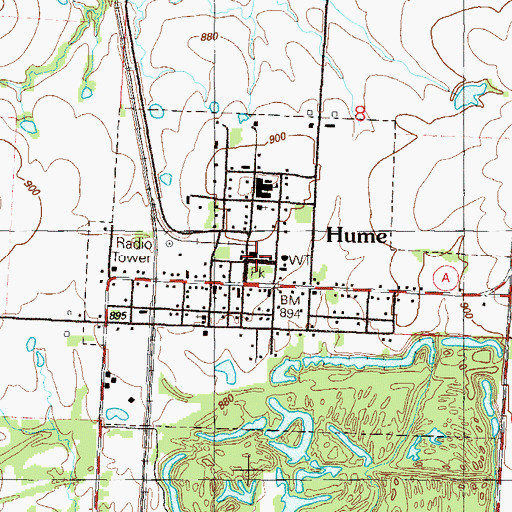 Topographic Map of Hume Fire Department, MO