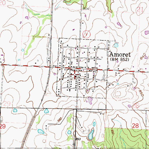 Topographic Map of Amoret Fire Department, MO