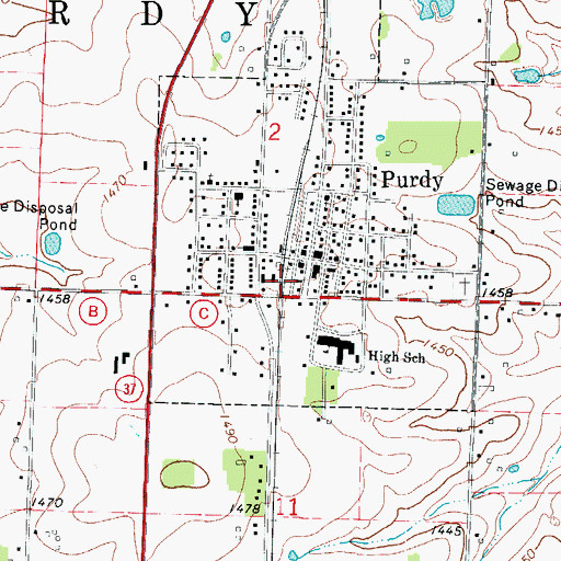 Topographic Map of Purdy Fire Department, MO