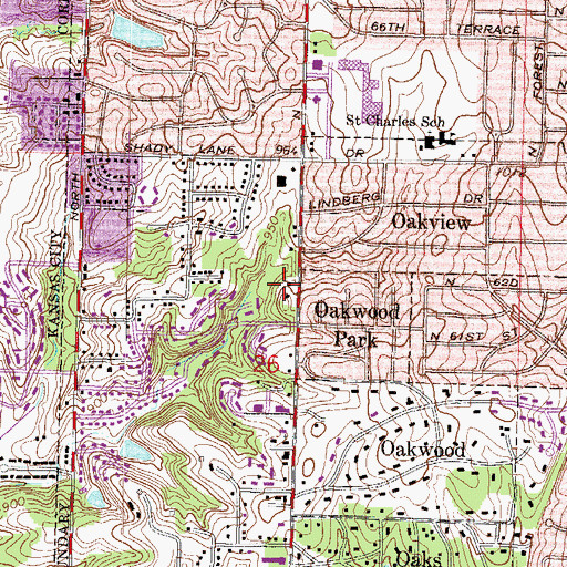 Topographic Map of Gladstone Fire Department Station 1, MO