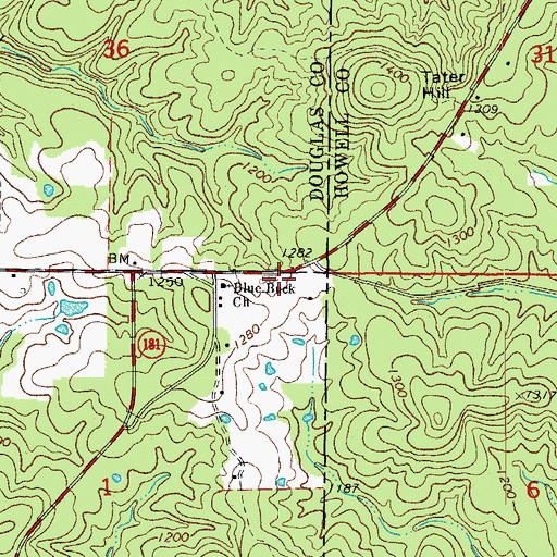 Topographic Map of Twin Bridges Volunteer Fire Department, MO
