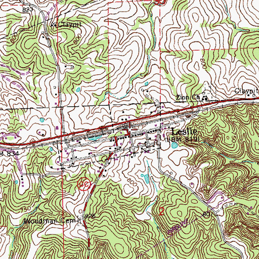 Topographic Map of Beaufort - Leslie Fire Protection District Station 2, MO