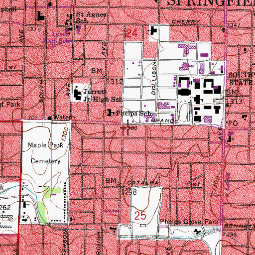 Topographic Map of Springfield Fire Department Station 1, MO