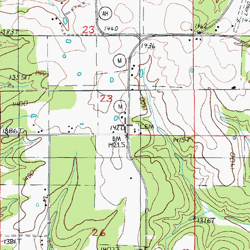 Topographic Map of Huggins Volunteer Fire Department Station 1, MO