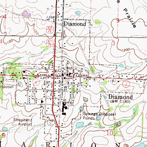 Topographic Map of Diamond Area Fire Protection District Station 1, MO