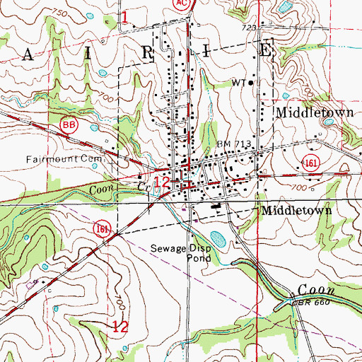 Topographic Map of Middletown Fire Protection District, MO