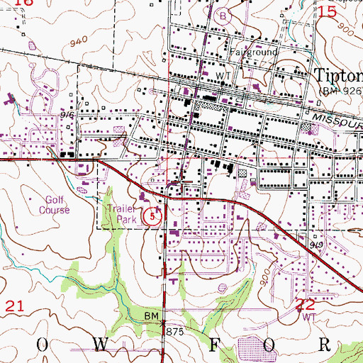 Topographic Map of Tipton Fire Department, MO