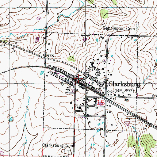 Topographic Map of Clarksburg Volunteer Fire Department, MO