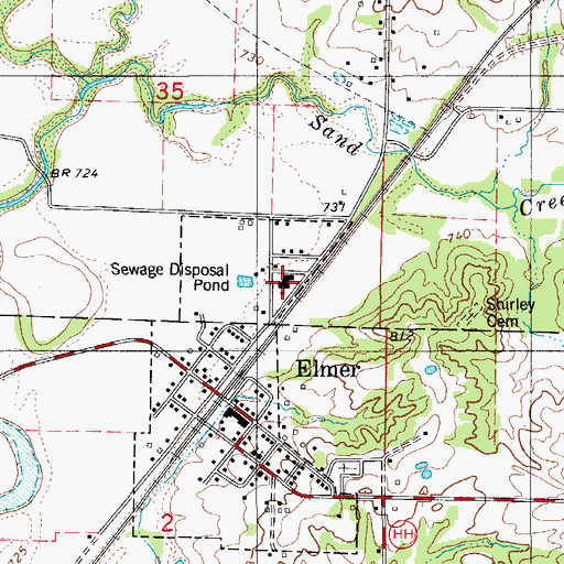 Topographic Map of Elmer Rural Fire Association, MO