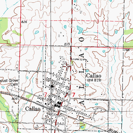 Topographic Map of Callao Town and Country Fire, MO