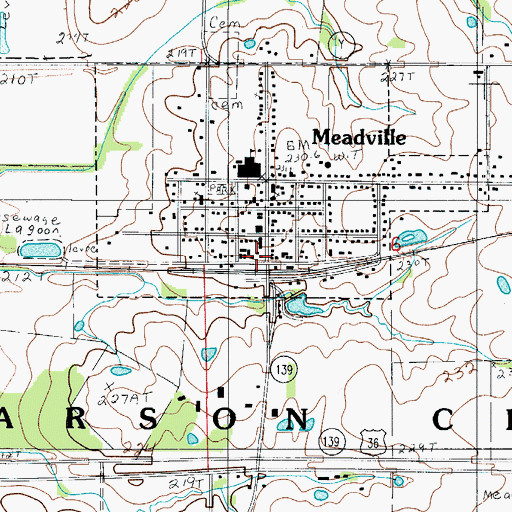 Topographic Map of Meadville Community Fire Department, MO