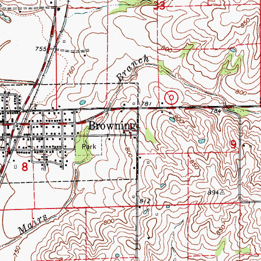 Topographic Map of Browning Rural Fire Department, MO