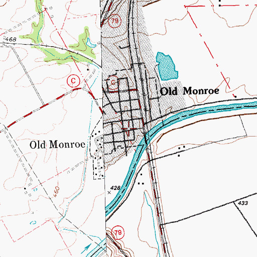 Topographic Map of Old Monroe Fire Protection District Station 1, MO